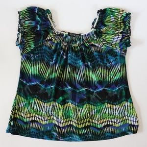 New Ava & Grace Blue Green Multi Color Stretch Top